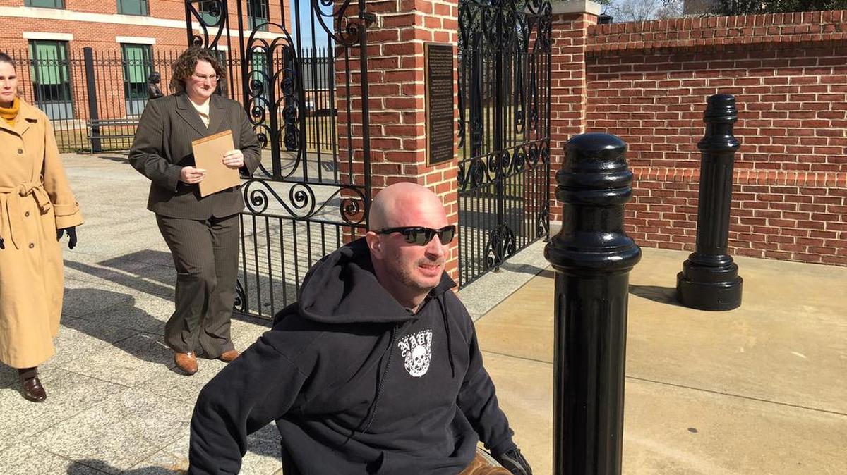 Dennis Paulsen leaving federal court this week in a wheelchair.