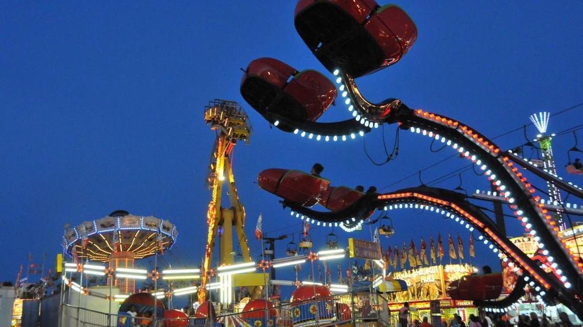 Rides light up the night sky at the South Carolina State Fair.
