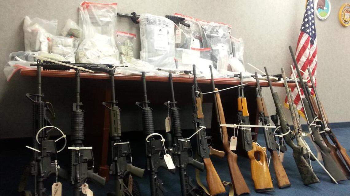 Drugs and more than 40 guns were confiscated in a large bust of alleged cocaine suppliers in South Carolina this week.