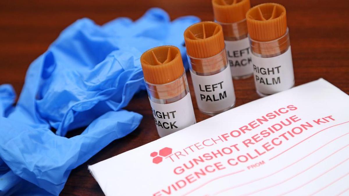 A gunshot residue evidence collection kit used by the South Carolina Law Enforcement Division