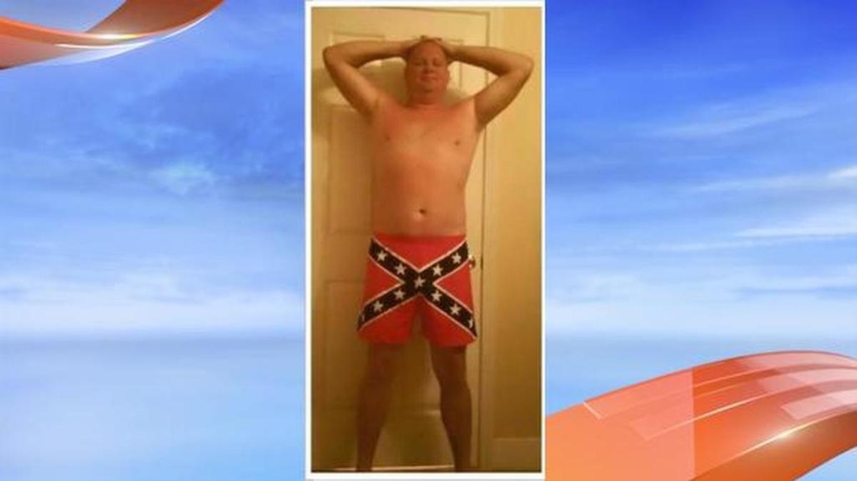 
North Charleston police Sgt. Shannon Dildine wears Confederate flag boxer shorts in this image taken from social media.
