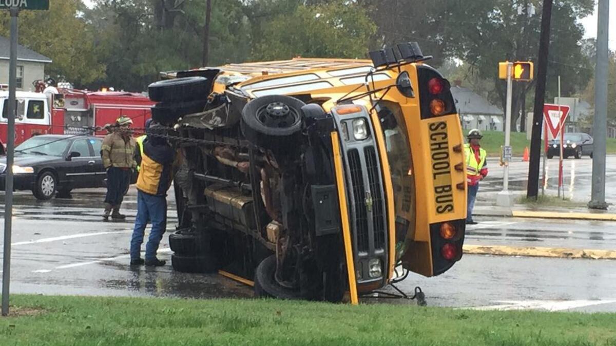 A school bus was hit and overturned in Chester County after a crash Monday afternoon.