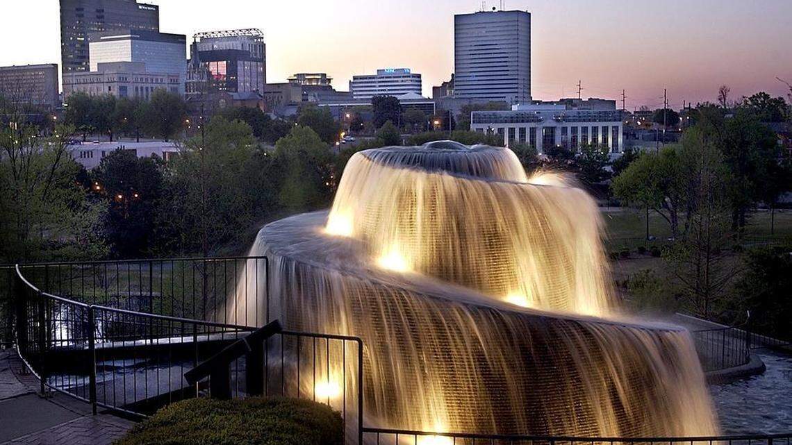 A view of Columbia from the fountain at Finlay Park.