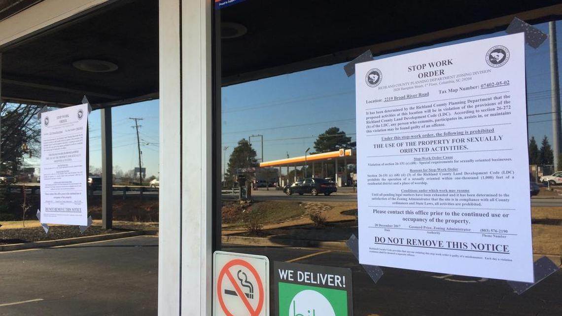 A stop work order is posted at Black Pearl, a club on Broad River Road in Columbia, where two men were shot to death last week. The club is operating illegally as a strip club and was deemed to be violating Richland County zoning law.