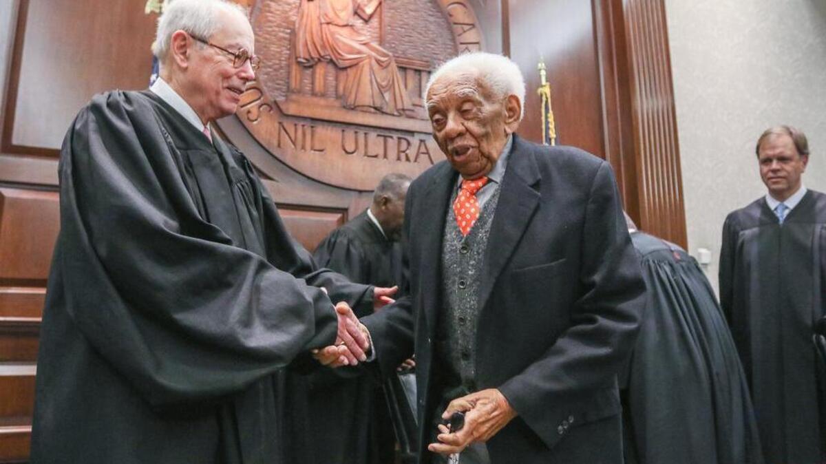 Former Chief Justice Ernest Finney on March 23, 2016. Finney was visiting the South Carolina Supreme Court for his 85th birthday. In his career, Finney defended thousands of civil rights activists during the 1960s, and he was the first black Supreme Court justice since Reconstruction. He retired from the supreme court in 2000.