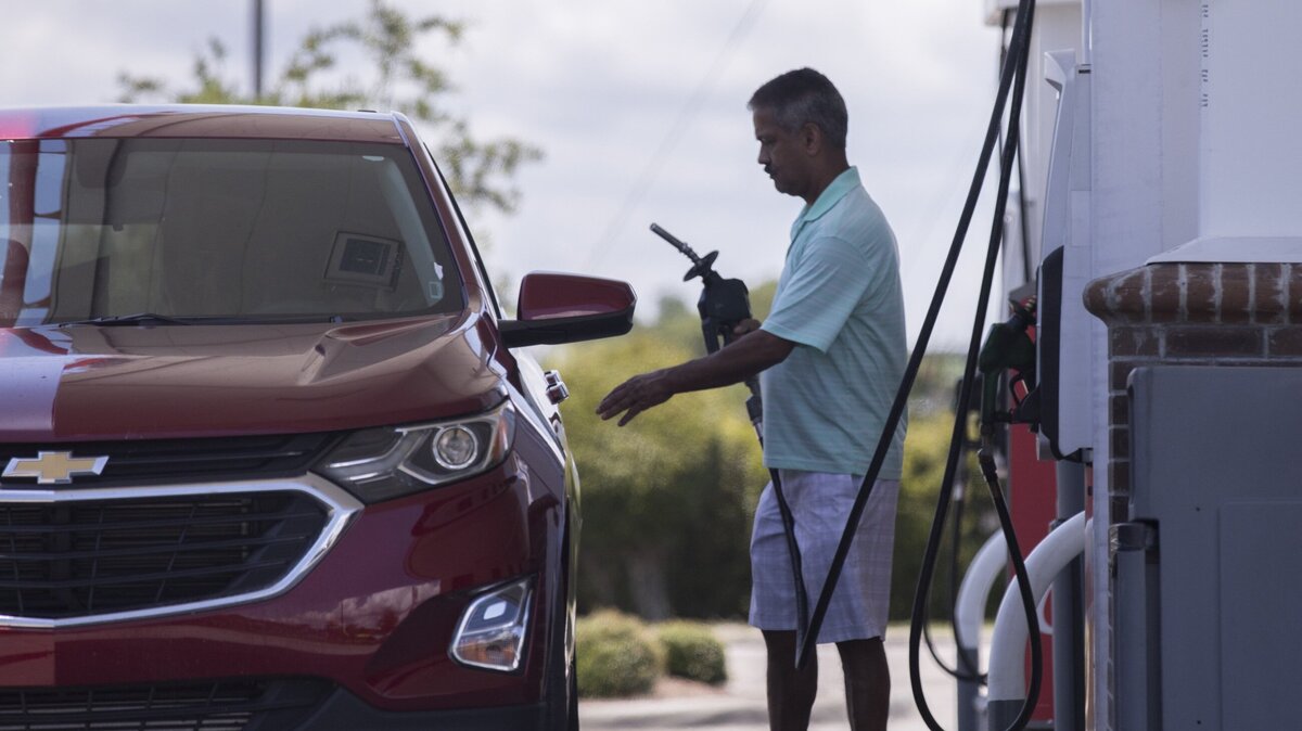 A customer pumps fuel at the Shell station on Mr. Joe White Avenue in Myrtle Beach, SC.