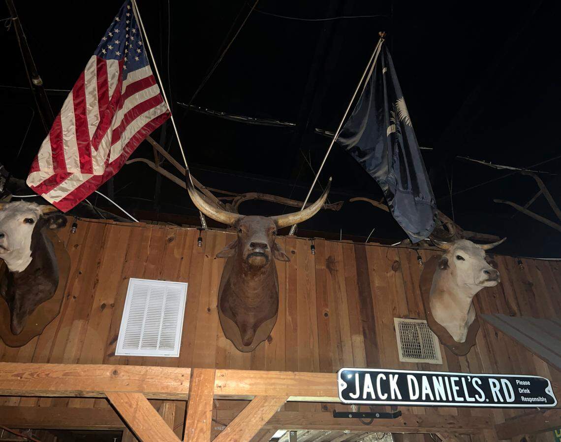 Mounted game heads still keep watch in side Skyline Club. July 16, 2025.