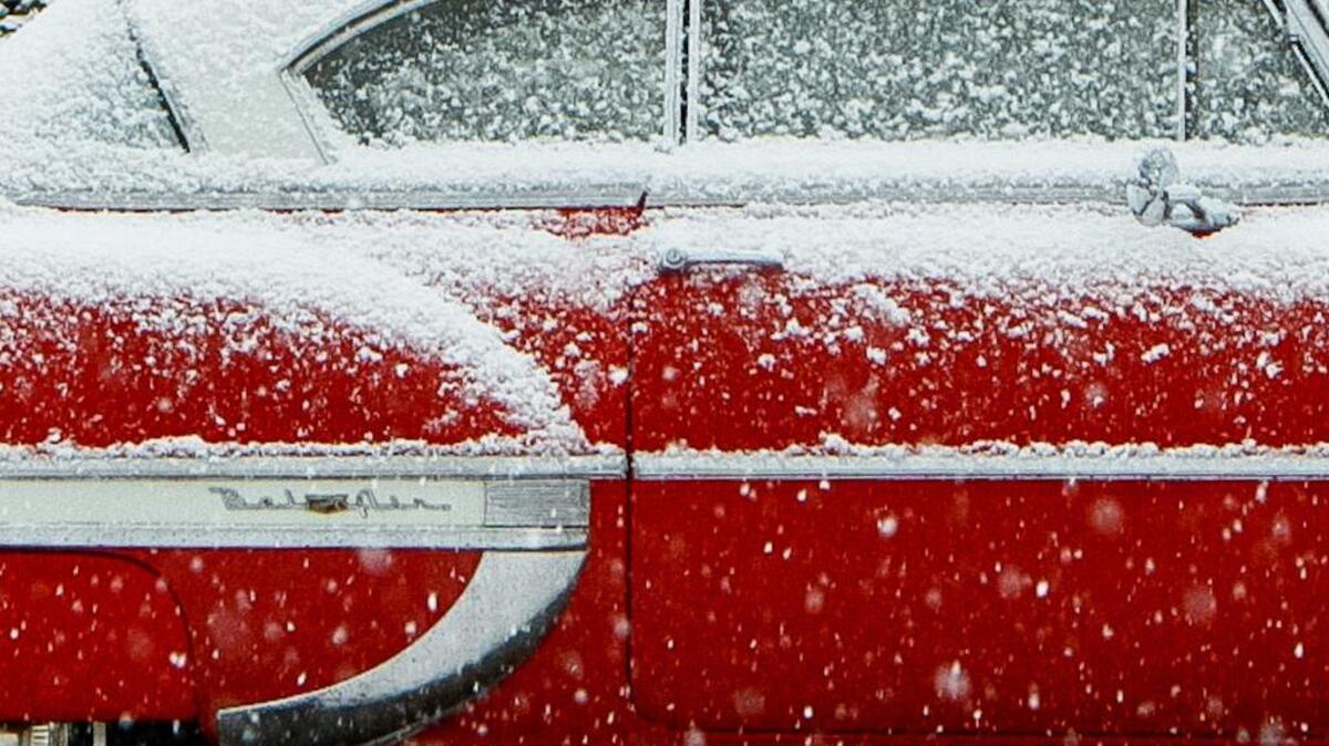 This Chevrolet Bel Air Sport Coupe is decorated with snow that fell Dec. 26, 2010 – close, but still not a white Christmas.