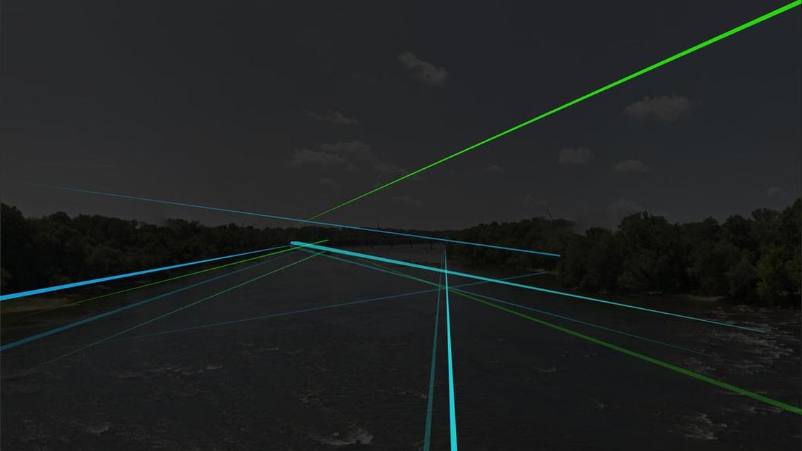 A rendering of the “Southern Lights” laser art installation that will span the Congaree River in Columbia.