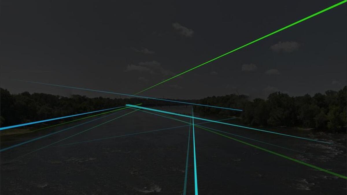 A rendering of the “Southern Lights” laser art installation that will span the Congaree River in Columbia.
