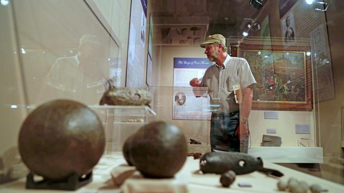 Dave Schuetrum checks out The Confederate Relic Room's new exhibit on Fort Motte.