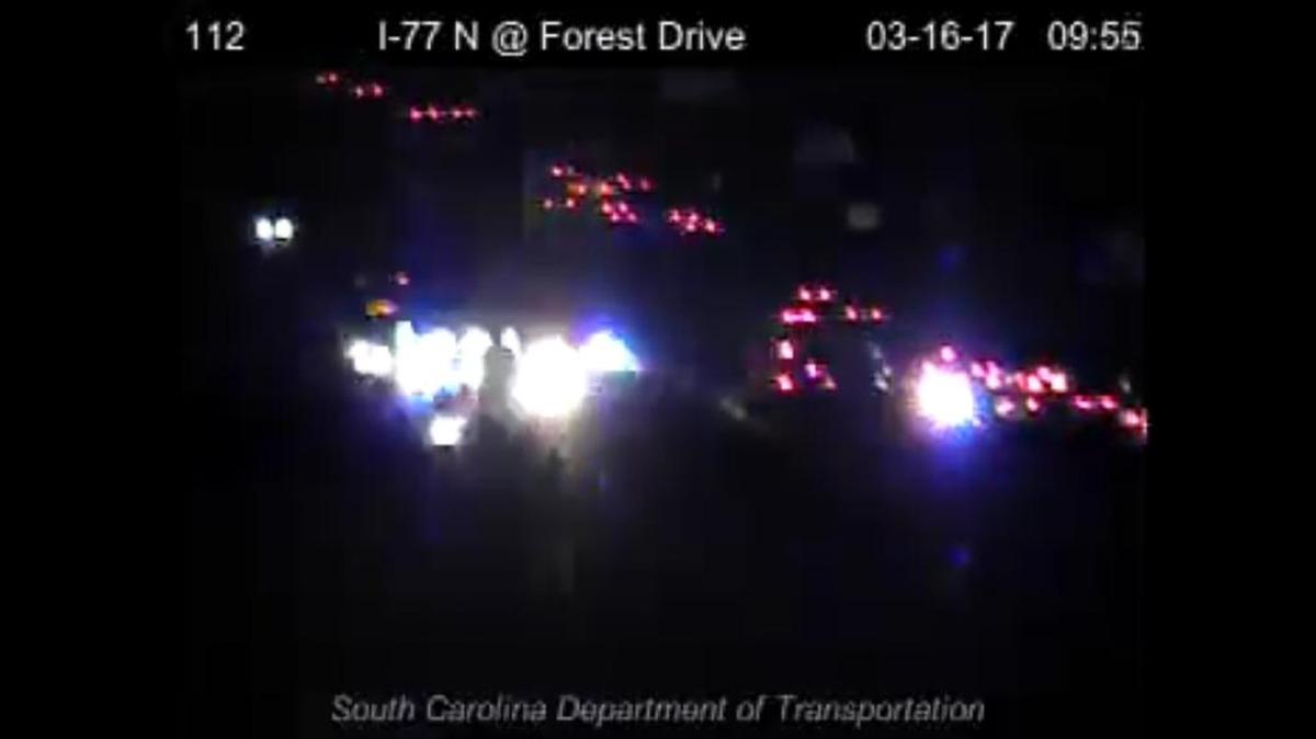 Screen shot of accident scene in northbound lanes of I-77 near Forest Drive at 9:55 p.m.
