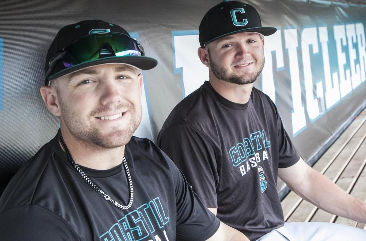 Former Coastal Carolina baseball players Connor Owings (left) and Mike Morrison have have been best friends since they were 5 years old. The pair played both football and baseball together at Gilbert High School, walked onto the CCU baseball team and became team MVPs.