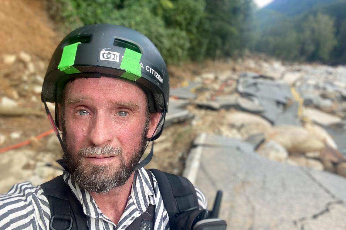 Columbia photographer Sean Rayford stopped for a selfie as he hiked out of Chimney Rock on Oct. 2, 2024.