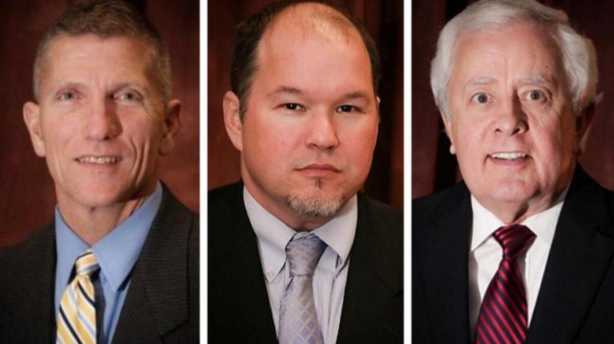 Outgoing Lexington County Council members (left to right) Jim Kinard, Kent Collins and Johnny Jeffcoat