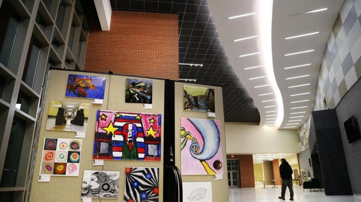 File photo. Visual art work is displayed inside Irmo High School's new Center for the Arts during a dress rehearsal for this weekend's Gold Carpet Gala event "Live it Up."