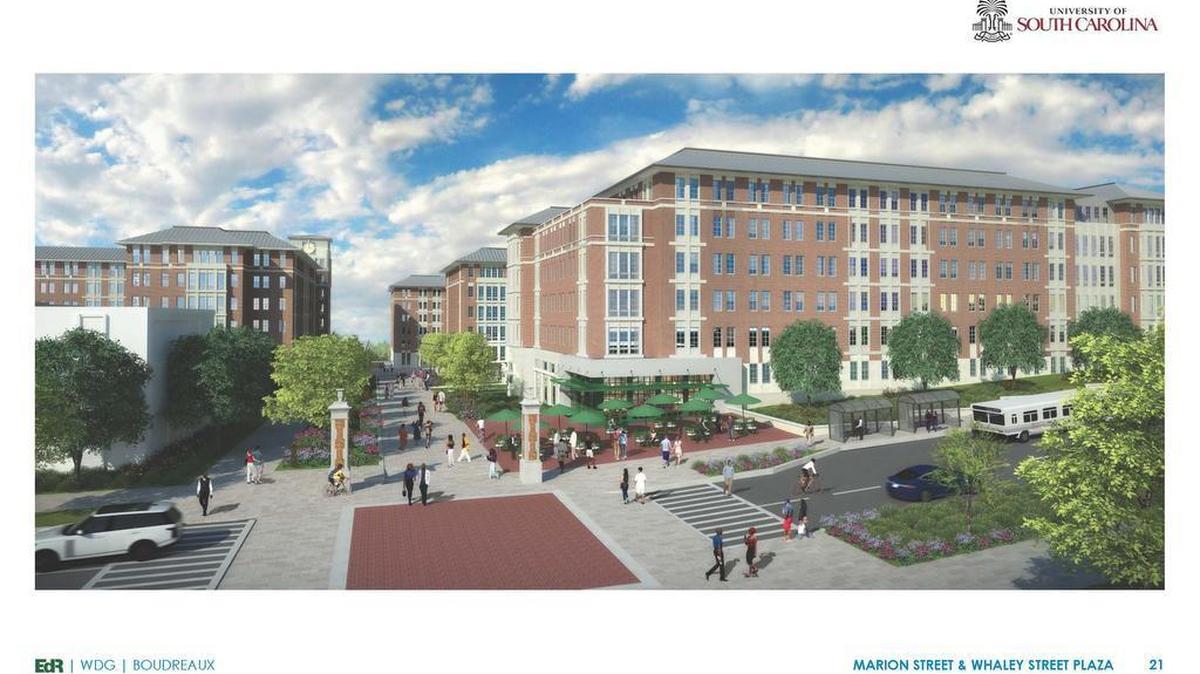 Renderings of the coming “Campus Village” student housing complex on the south side of USC’s campus.