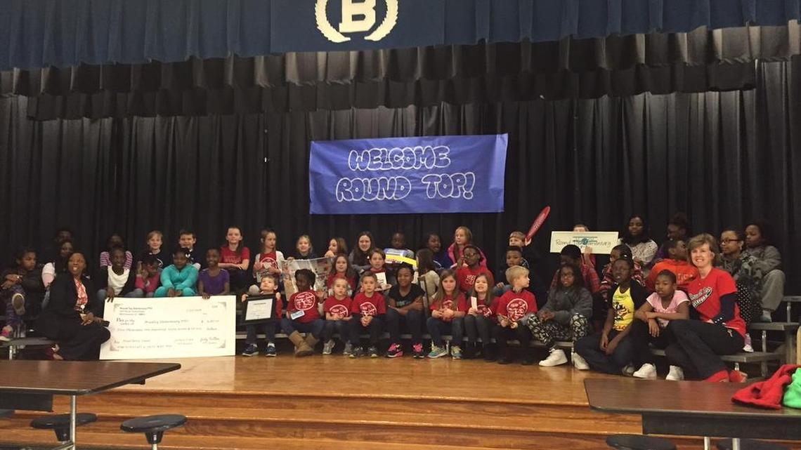 Round Top Elementary School presented $5,167.10 to Bradley Elementary School, whose community was badly affected by October’s flooding.