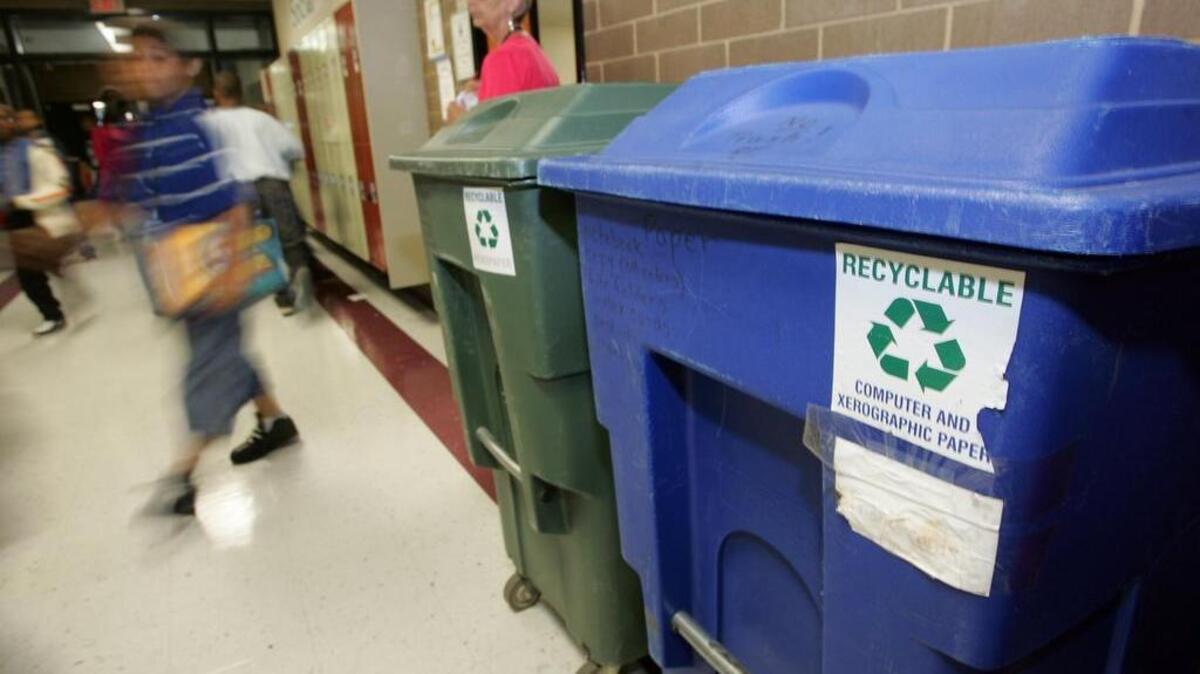 Past recycling efforts at Summit Parkway Middle School in Richland 2. The district is working with the county’s solid waste department to continue recycling collection at its 42 district campuses.
