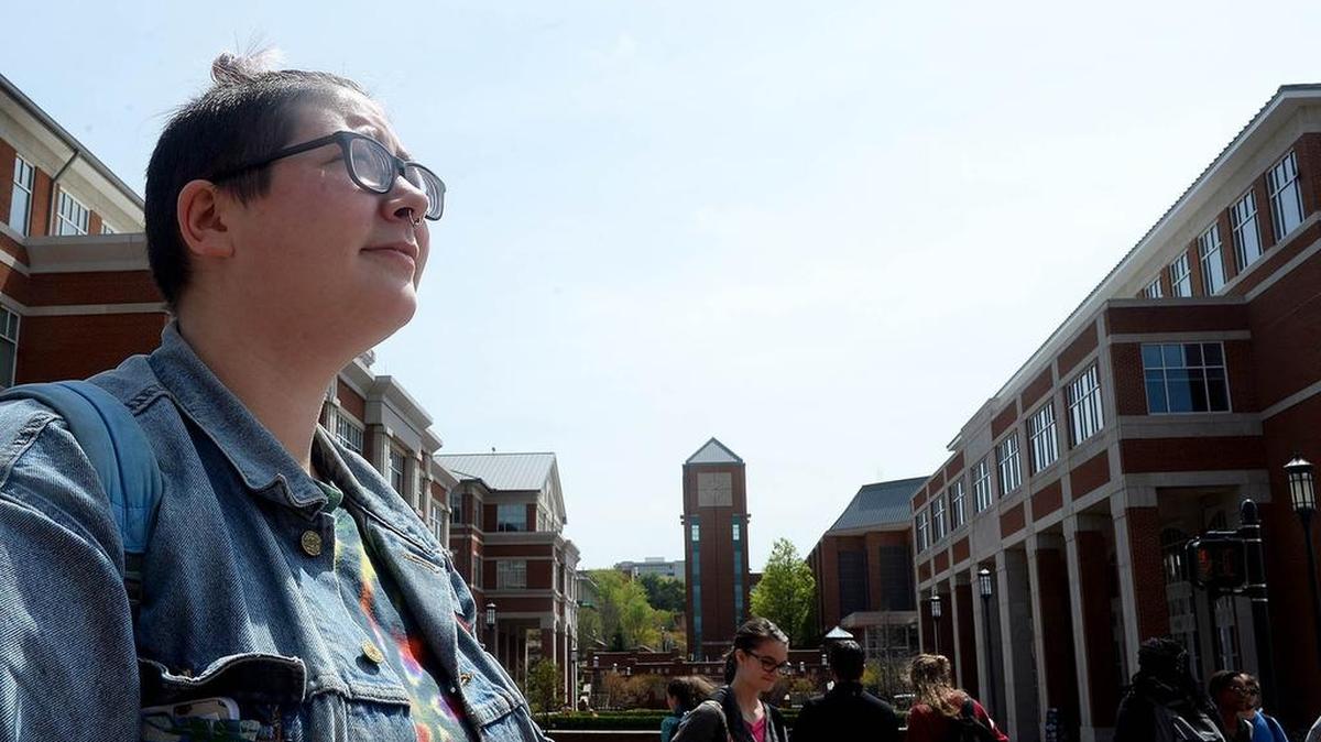 Jesse Howie, a junior at UNC Charlotte, is a transgender student who identifies as neither male nor female. Studies show that on average LGBT students make up 10 percent of college enrollment.