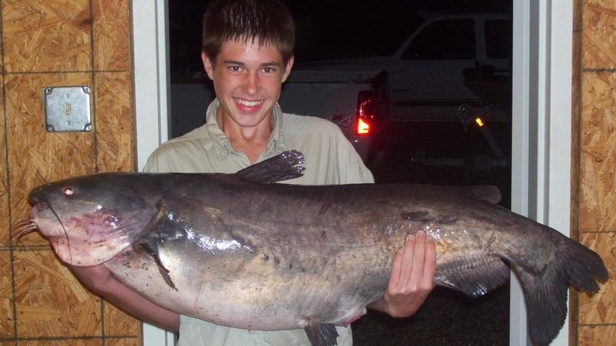 Curtis Tresher, 14, of Weddington caught this 38-pound blue catfish in the Pee Dee River in 2009.