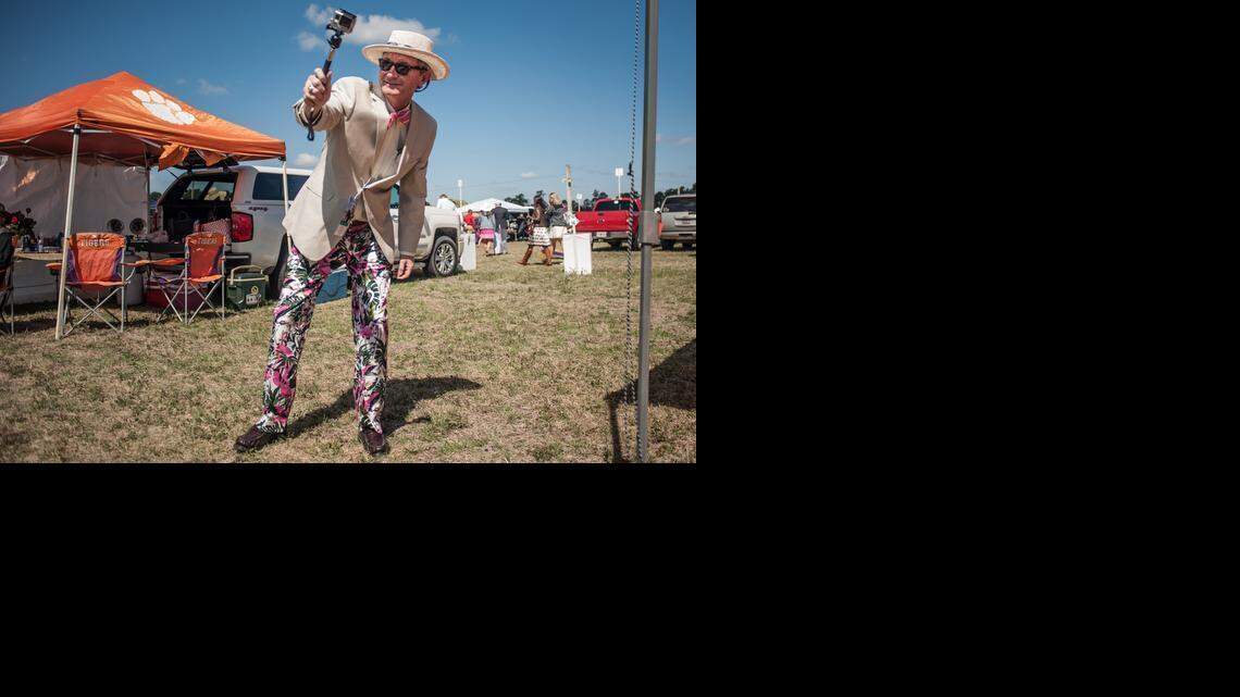 Johnny Deal, ‘Mr. Cup’, uses a GoPro to record the action <252>Saturday at the Carolina Cup.