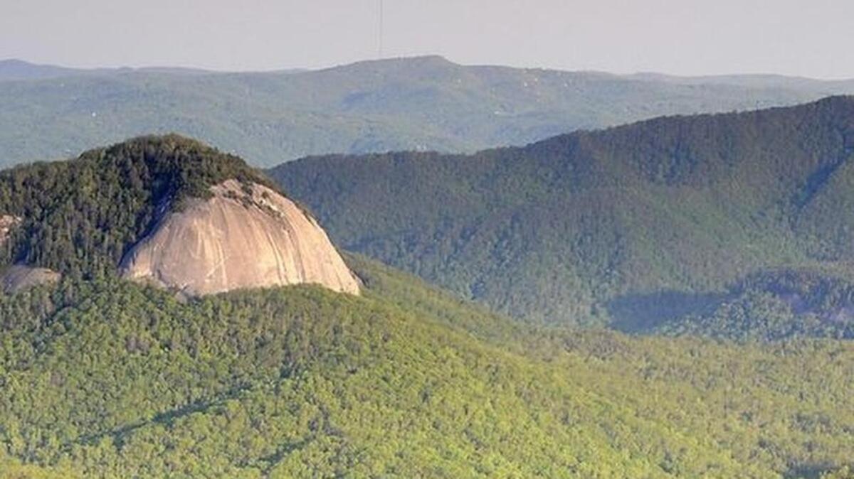 
Looking Glass Rock seen from the Log Hollow Overlook on the Blue Ridge Parkway. 
