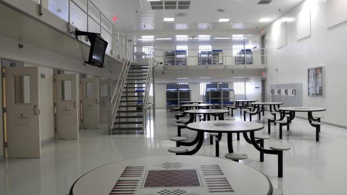 The inmate commons area inside the York County Detention Center.