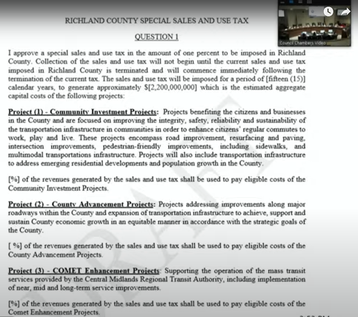 A draft of language that could be on the ballot in November if Richland County Council decides to ask voters to support another transportation sales tax.
