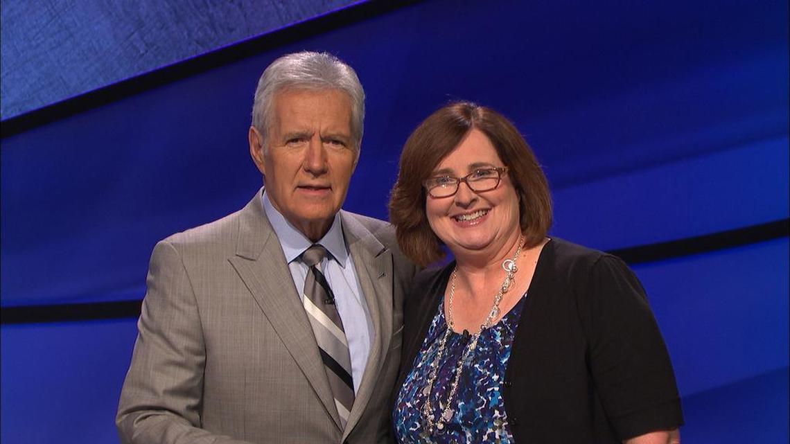 Westwood High School’s Cheryl Guy with ‘Jeopardy’ host Alex Trebek