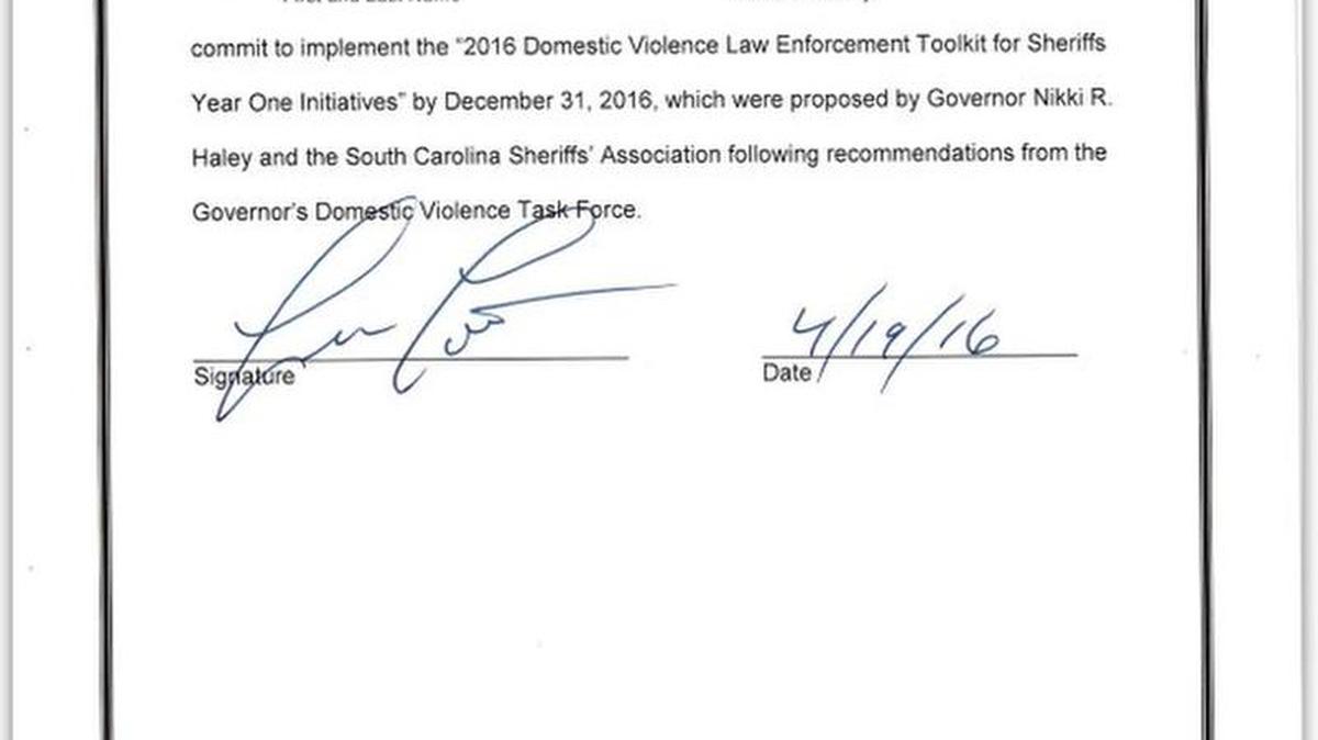 Rob Godfrey, spokesman for Gov. Nikki Haley’s office, tweeted a photo of this pledge from Richland Sheriff Leon Lott on Thursday.