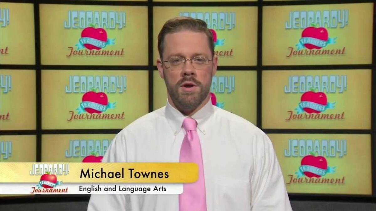 A screenshot of South Carolina schoolteacher Michael Townes competing on Jeopardy! in 2013