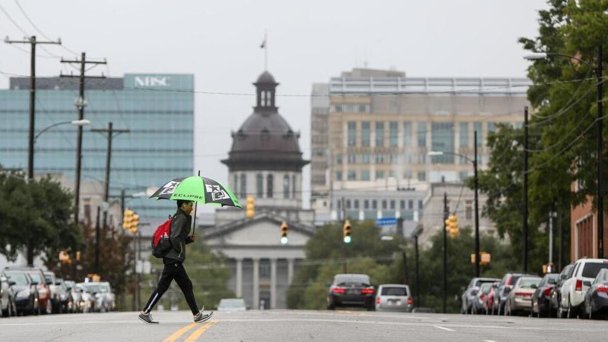 Rain continued to fall in Columbia on Monday.