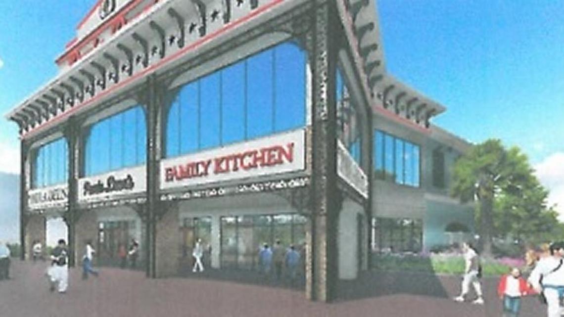 A building permit application submitted to the city Monday shows an architectural rendering of what a new Paula Deen’s restaurant with retail space would look like at Broadway at the Beach.