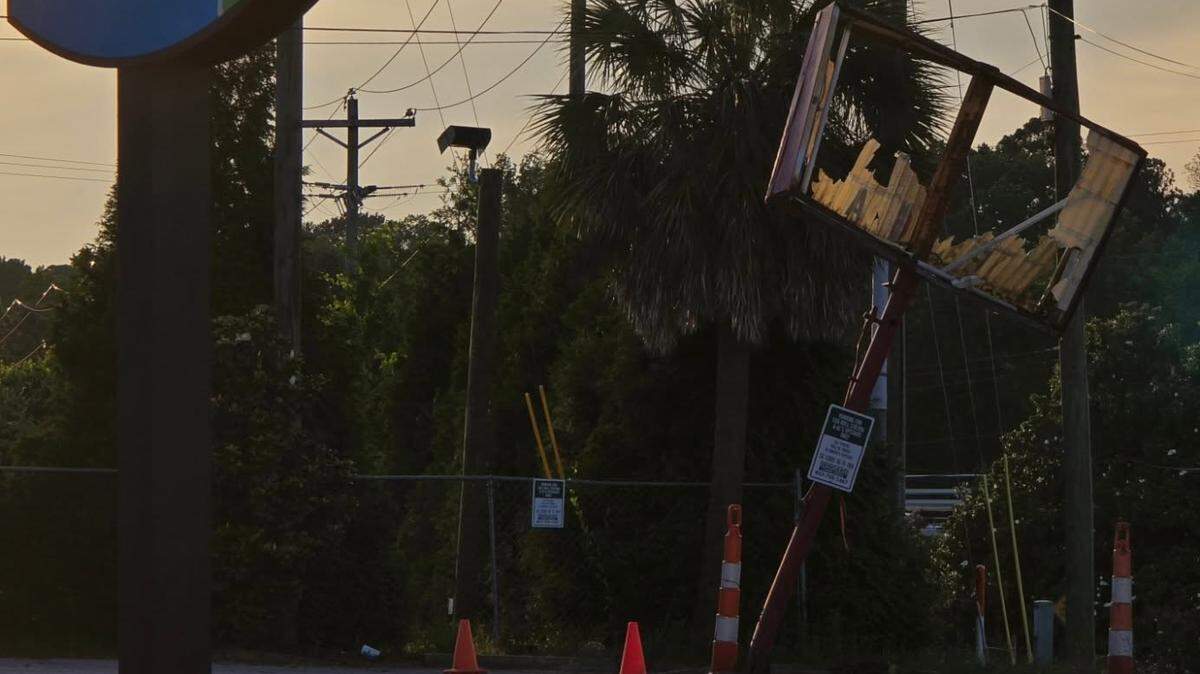Eggroll Station’s sign that for decades proclaimed, “Go Cocks, Go E’Rolls,” sits shattered after it was apparently struck by a vehicle on May 16. The sign has since been taken down.