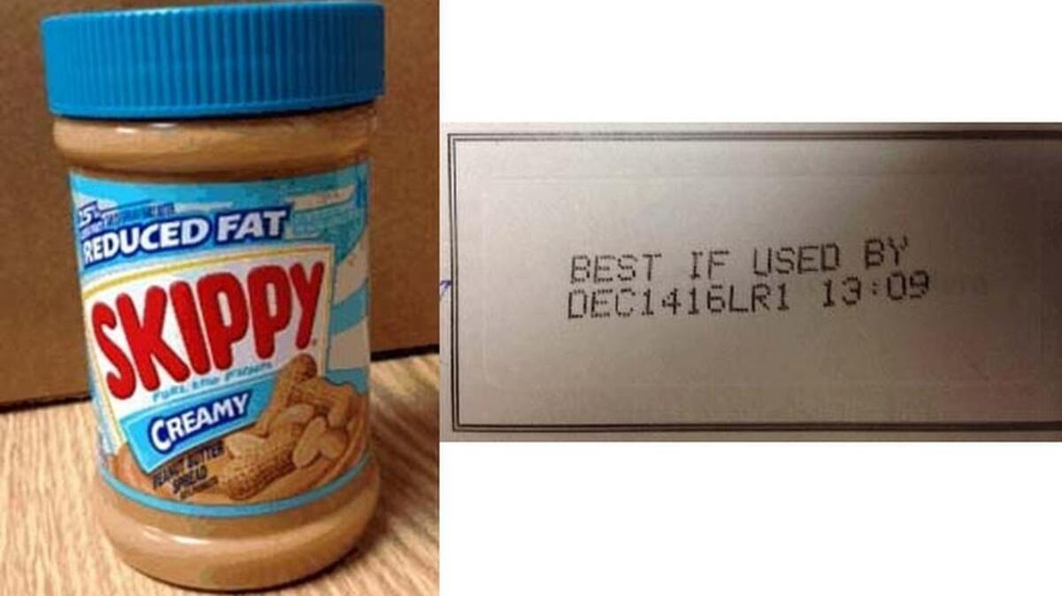 The recalled SKIPPY product is limited to 16.3 ounce jars with a "Best If Used By" date of DEC1416LR1 with a package UPC code of 37600-10500.
