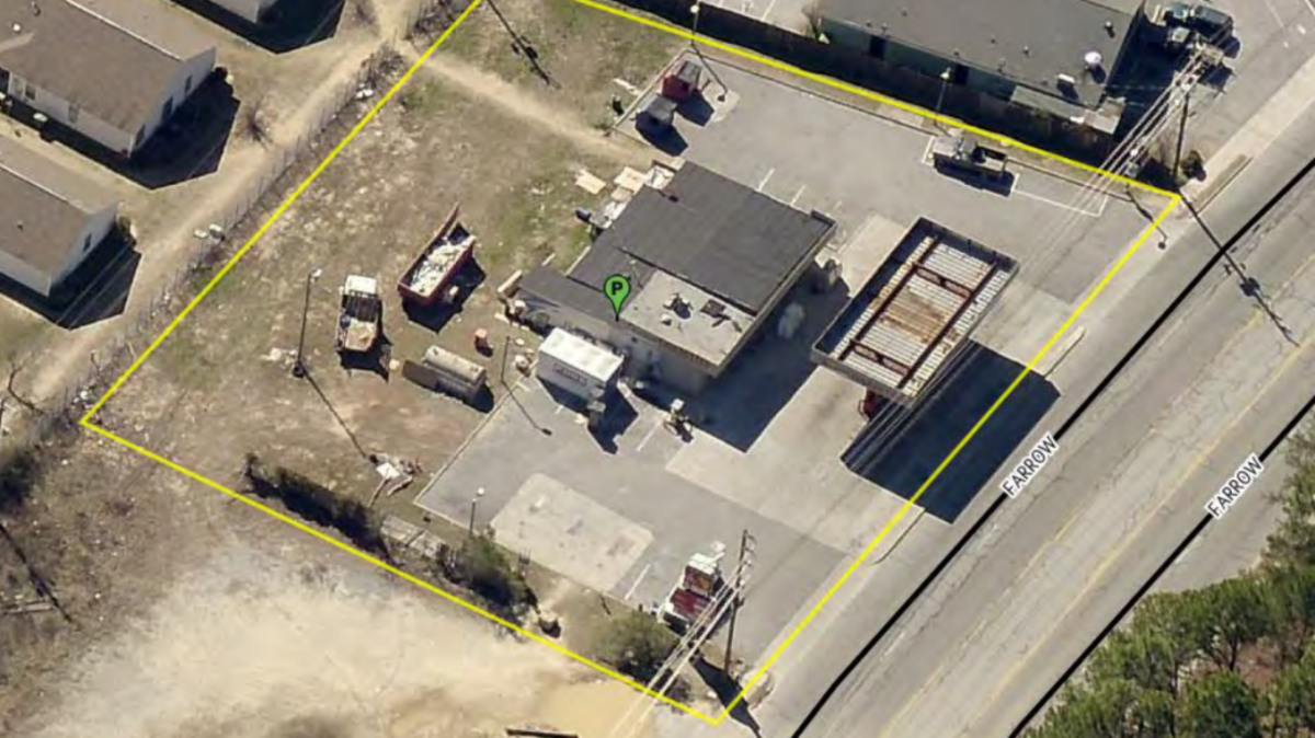 Aerial view of the site for the proposed liquor store at 5400 Farrow Road