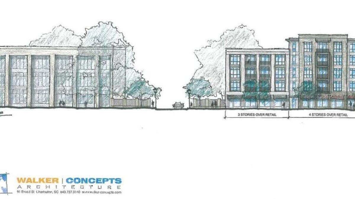 A rendering of a proposed residential-retail mixed-use development on Devine Street, as submitted to the Columbia Board of Zoning Appeals.