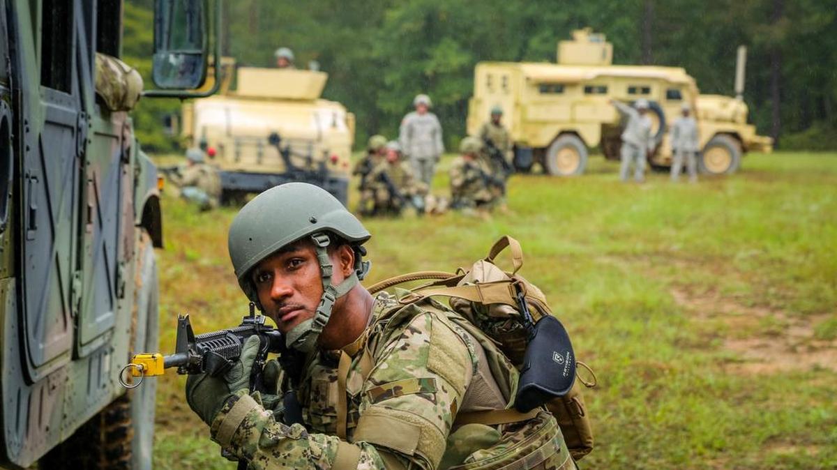 FILE PHOTO:In September, 2015, Navy Sailors learn proper convoy procedures during training at Fort Jackson's Camp McCrady, home to Task Force Marshall. Task Force Marshall trains thousands of Navy SPs (Shore Patrol) and others to do land duty keeping the peace as police officers and other support troops in Afghanistan.