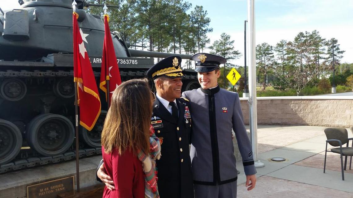 Lt. Gen. Michael X. Garrett, new commander of U.S. Army Central headquartered at Shaw Air Force Base in Sumter, is flanked by his daughter, Samantha, and son, Michael, a West Point cadet, after his promotion to three-star general.