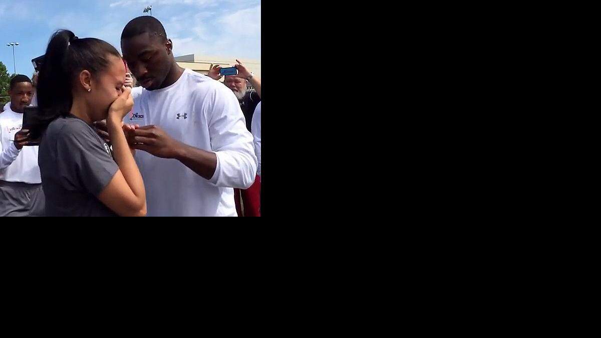 
YOUTTUBE SCREENSHOT: Marcus Lattimore proposes to Miranda Bailey.
