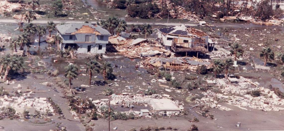 Homes on the Isle of Palms showed the brunt force of Hurricane Hugo after it caused heavy damage to much of the South Carolina coast in 1989.