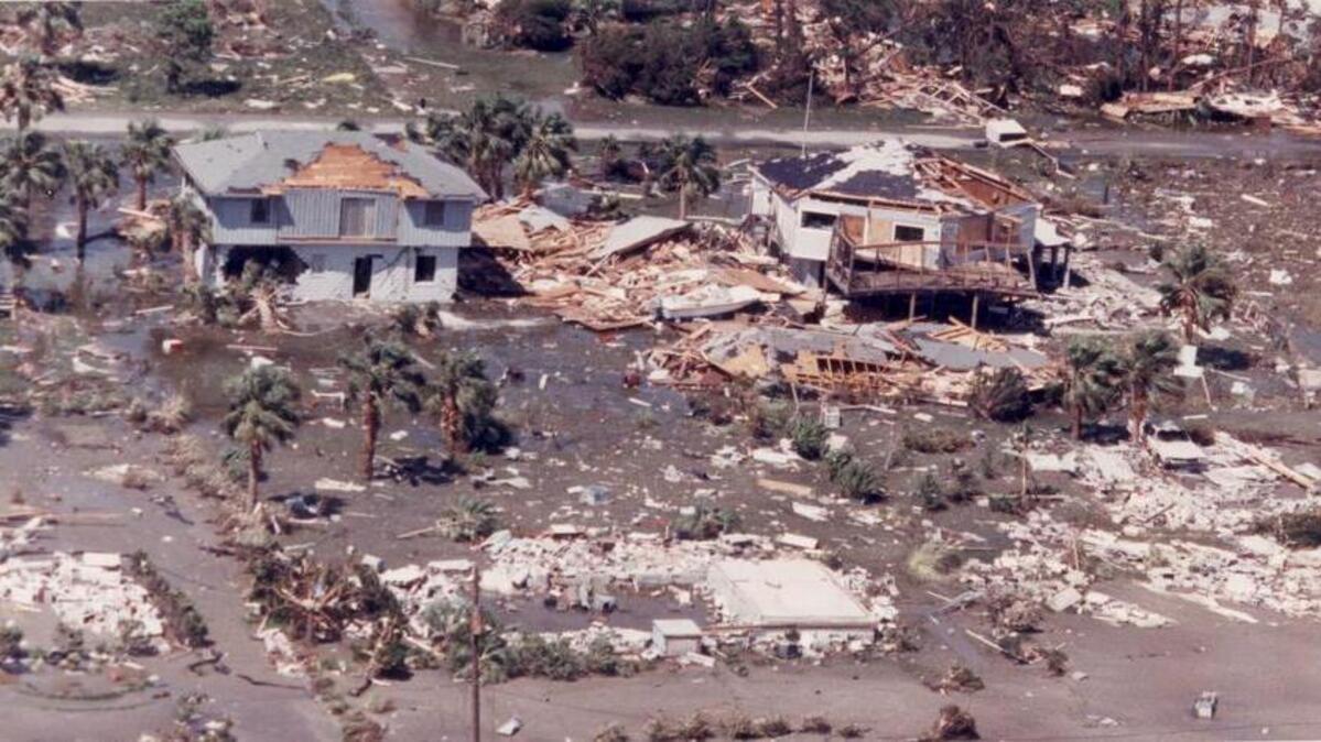 Homes on the Isle of Palms showed the brunt force of Hurricane Hugo after it caused heavy damage to much of the South Carolina coast in 1989.