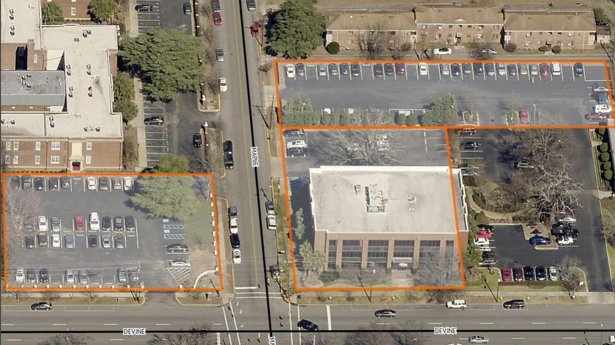 This map, provided by the Columbia planning commission, shows three parcels of land near the intersection of Devine and Maple streets that Estates & Cos. asked to be rezoned.