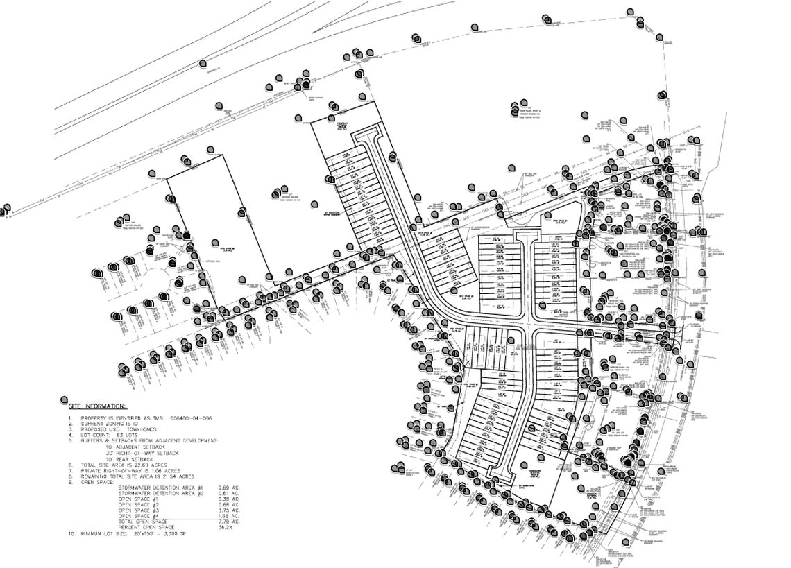 The plat for the proposed 83 townhomes set for Lexington County, just south of I-20