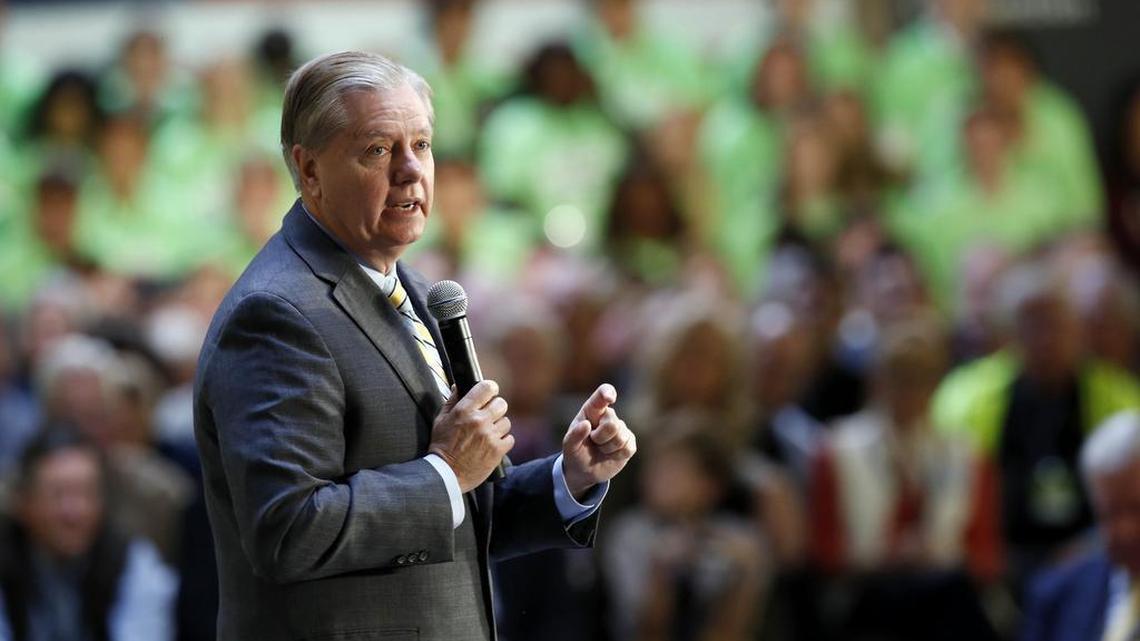 Republican presidential candidate, Sen. Lindsey Graham, R-S.C., speaks during a No Labels Problem Solver convention, Monday, Oct. 12, 2015, in Manchester, N.H. (AP Photo/Jim Cole)