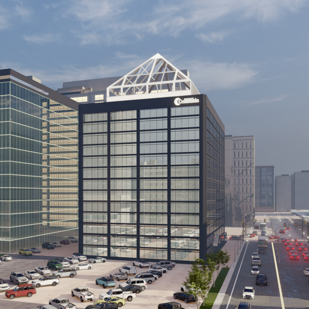The city of Columbia plans to build a 45-foot tall metal pyramid on top of a 13-story city office building on Main Street. The pyramid will be illuminated at night.