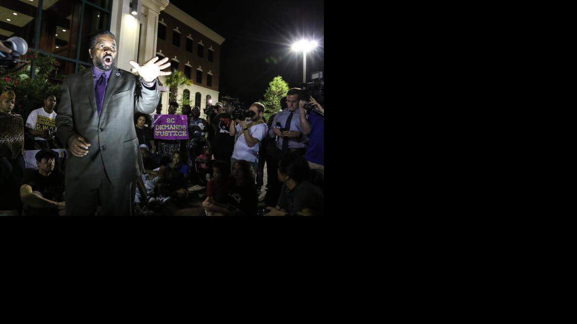 
S.C. House Rep. Wendell Gilliard speaks to organizers at a rally for Walter Scott. Organizers from various activist groups planned rallies and demonstrations in the wake of the shooting death of Walter Scott by a North Charleston police officer. 
