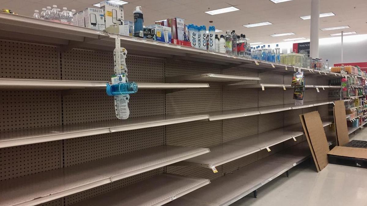 Shelves were cleared of bottled water and bread shelves were starting to get bare shortly after 5 p.m. Wednesday at the Bi-Lo store on Knox Abbott Drive in Cayce.
