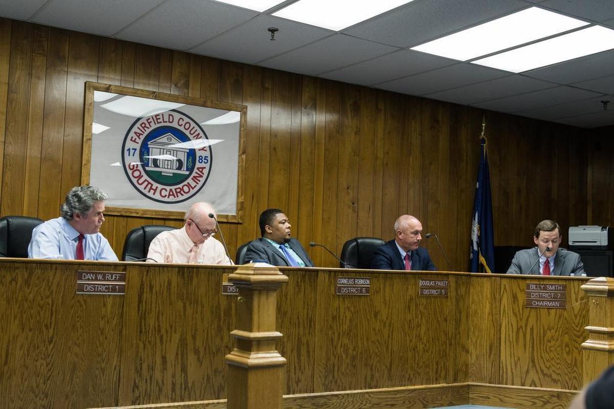 The Fairfield County Council holds an emergency session to discuss community concerns about the failed Jenkinsville nuclear reactor.